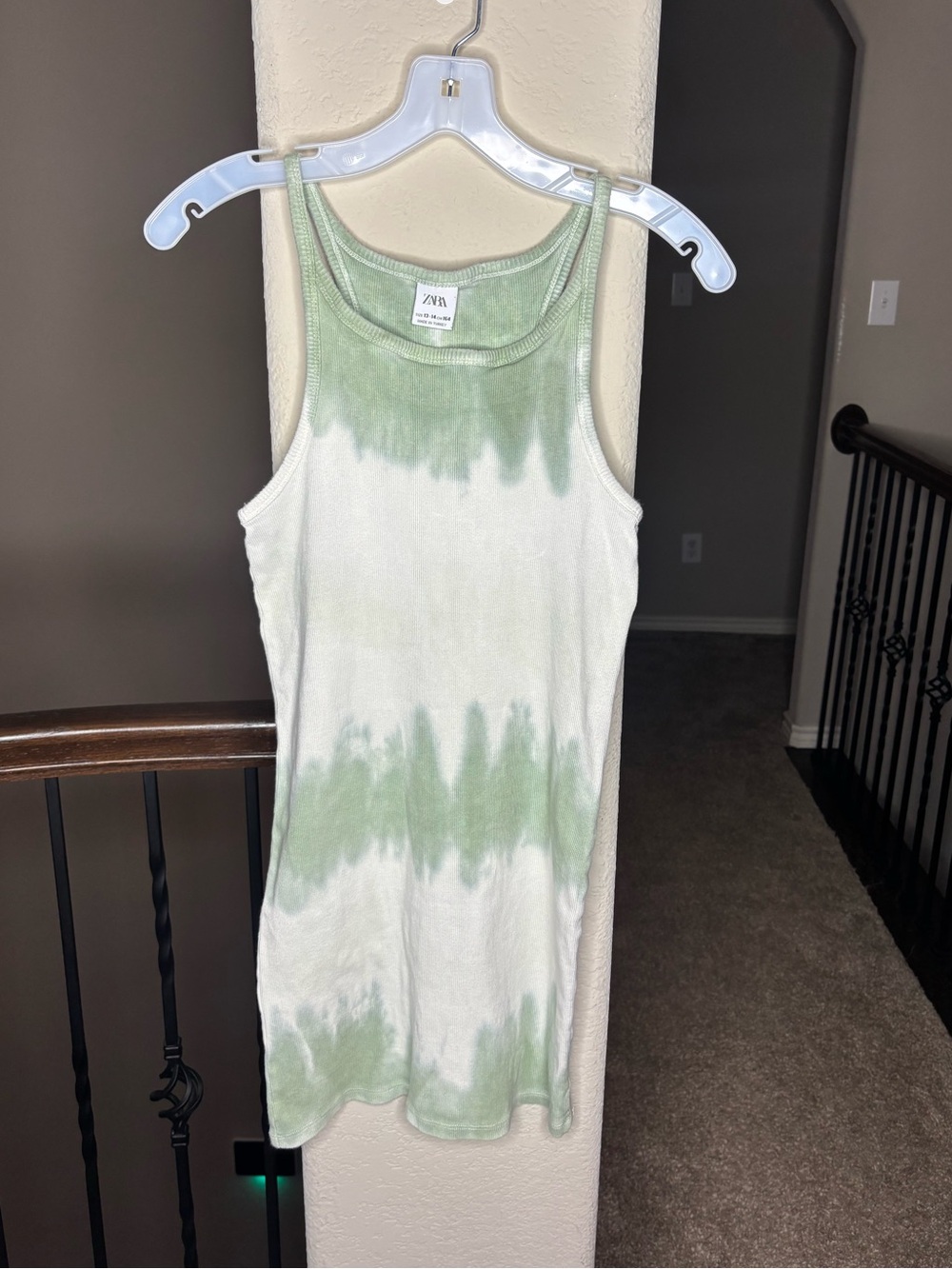 Zara Green Tie Dye Ribbed Tank Dress for Girls Size 13-14 Boho Spring Summer